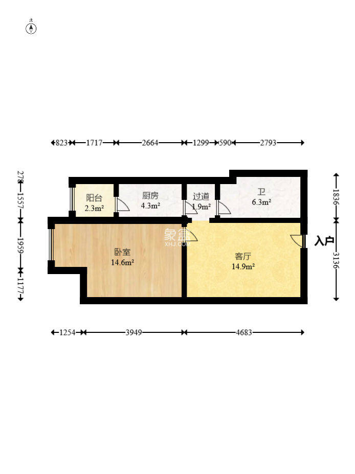 北辰三角洲E3区  1室1厅1卫   54.00万