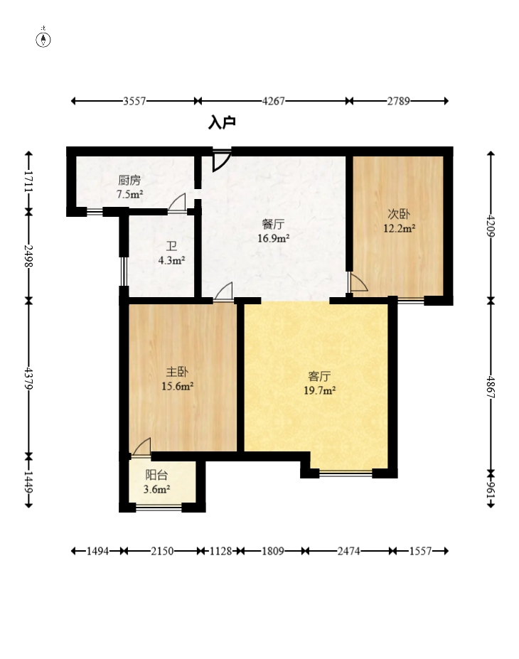 北辰三角洲D3区  2室2厅1卫   120.00万室内图1