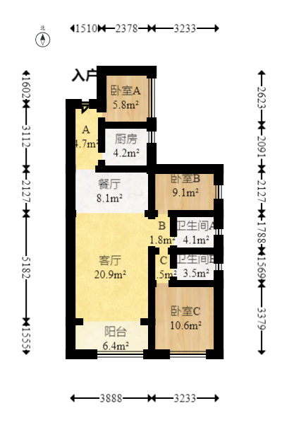 金谷豪庭  3室2厅2卫   54.00万室内图1