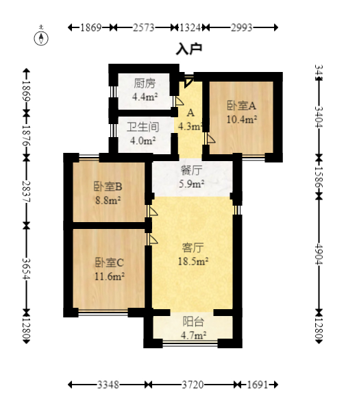 星语林南壹号  3室2厅1卫   55.00万室内图1