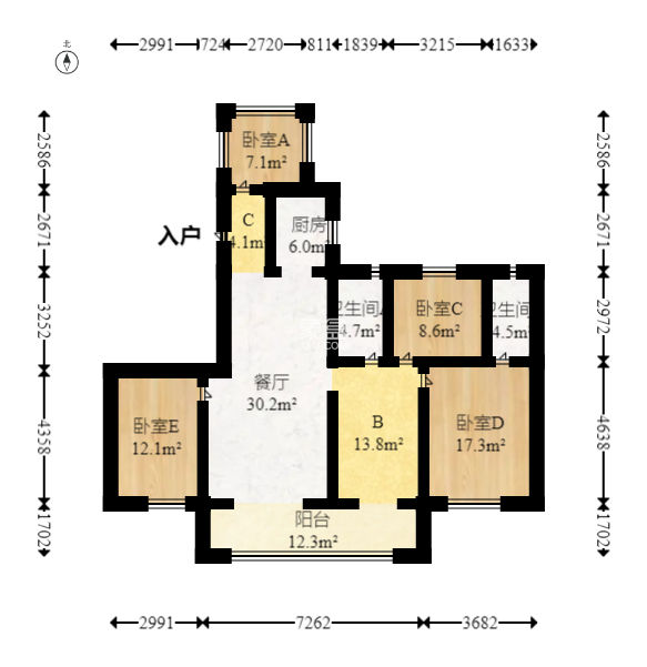 中海寰宇天下  4室2厅2卫   220.00万