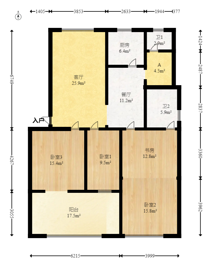 省教育厅宿舍  3室2厅2卫   110.00万室内图1