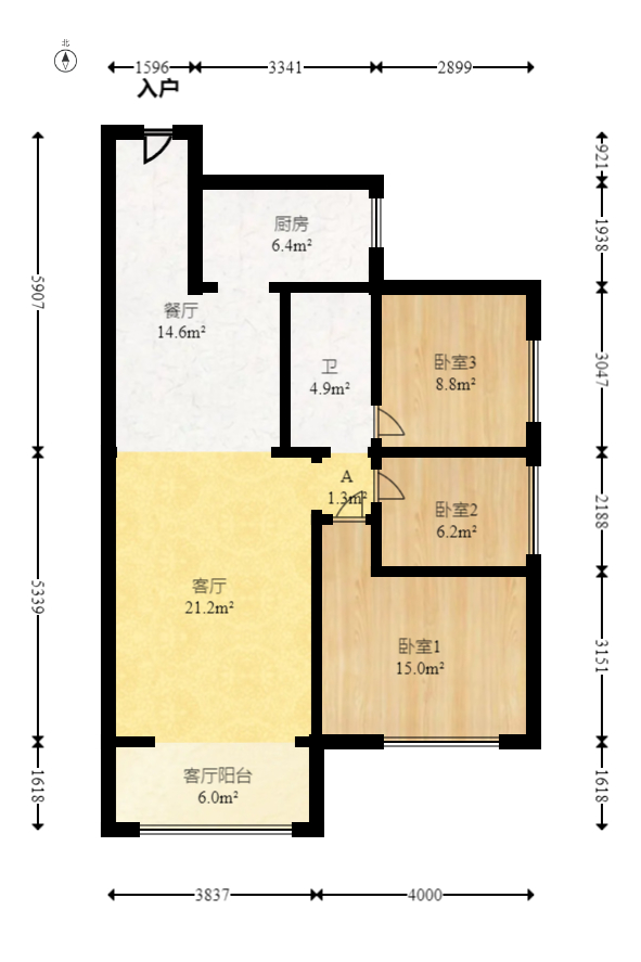 龙骧佳苑  3室2厅1卫   95.00万室内图1