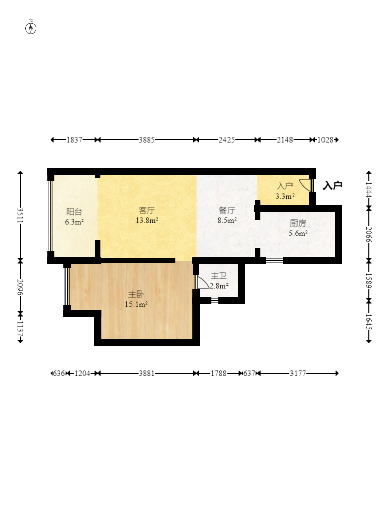 城市精英 1室1厅1卫 60.0万 城市精英 1室1厅1卫 60.0万户型图