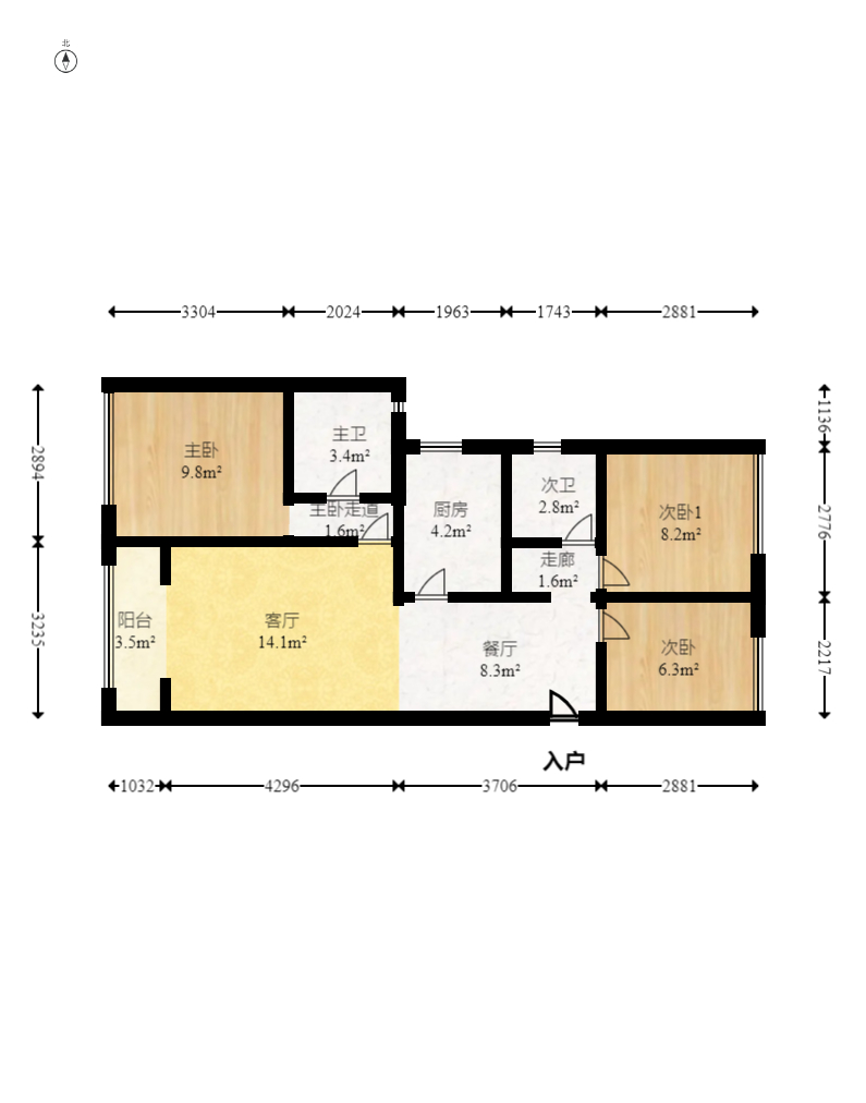 环球100宝龙城 3室2厅2卫 105.0万 环球100宝龙城 3室2厅2卫 105.0万户型图