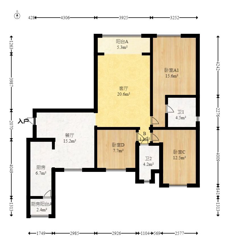 恒大国际广场  3室2厅2卫    115.0万 恒大国际广场  3室2厅2卫    115.0万户型图