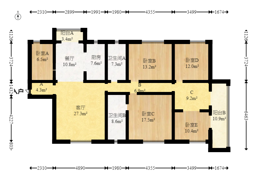 福天藏郡院子  5室2厅2卫   145.00万室内图1