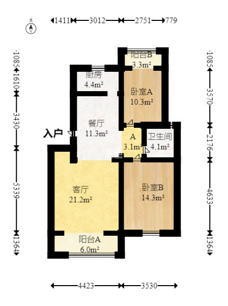 三城花苑（一，二，三期）  2室2厅1卫   27.00万