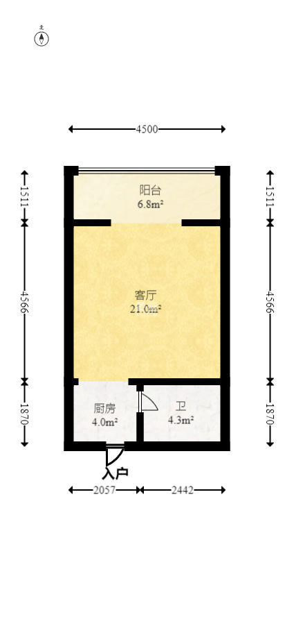 蝴蝶谷 1室1厅1卫 20.0万 蝴蝶谷 1室1厅1卫 20.0万户型图