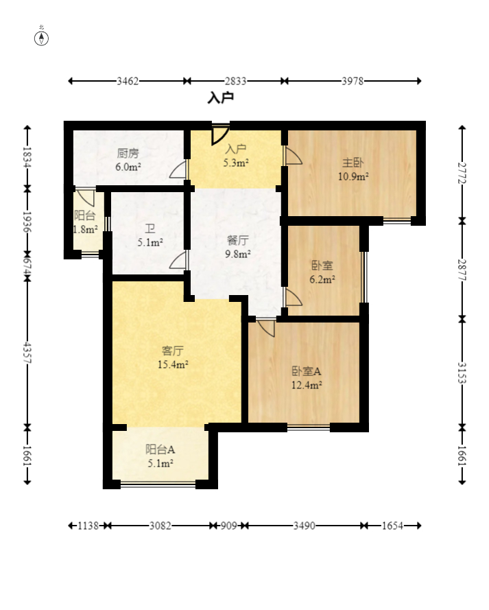 艾美潇湘 3室2厅1卫 65.0万 艾美潇湘 3室2厅1卫 65.0万户型图