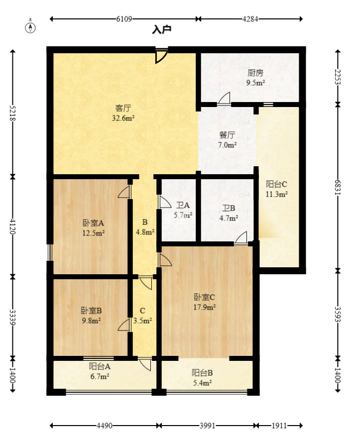 凯达园  3室2厅2卫   108.00万