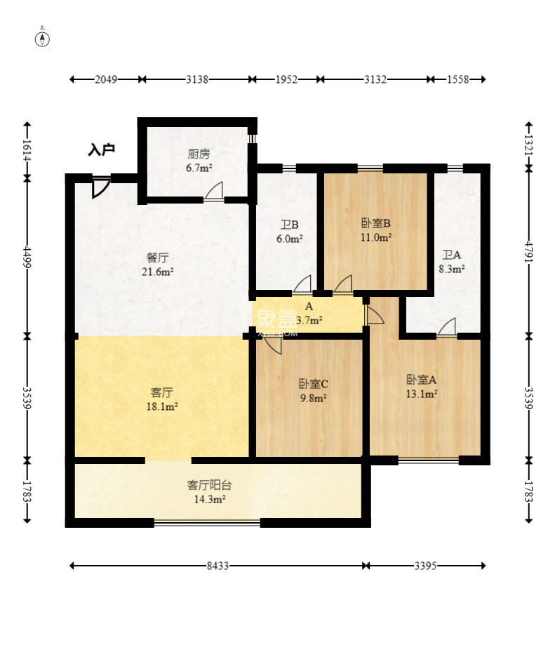 北辰时光里  3室2厅2卫   175.00万