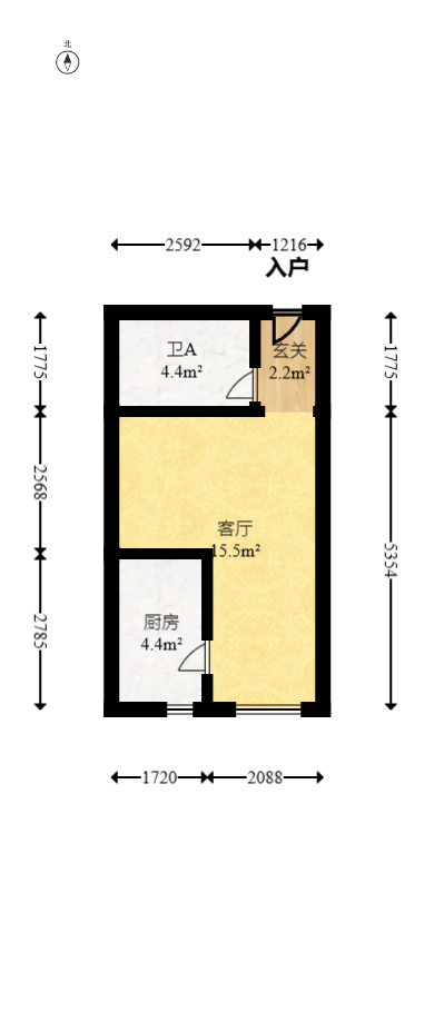 卓越中寰  2室1厅1卫   33.00万室内图1