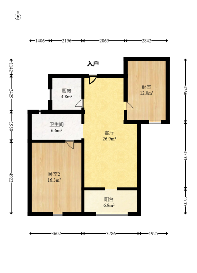爵世名邸东湖（东湖壹号企业总部基地）  2室2厅1卫   68.00万室内图1