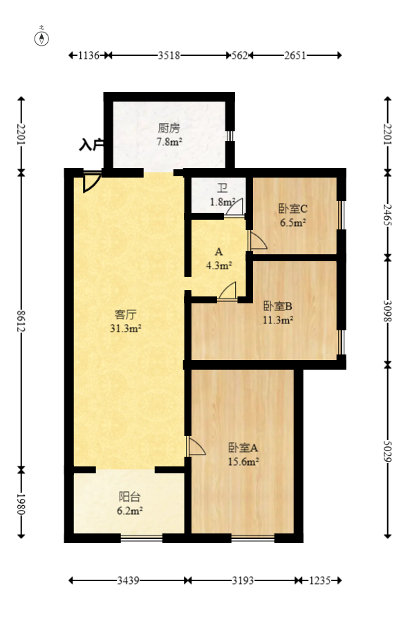 中建梅溪湖中心  3室2厅1卫    130.0万 中建梅溪湖中心  3室2厅1卫    130.0万户型图