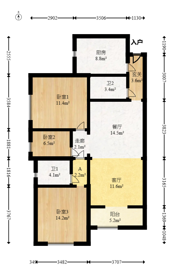 上海城小区 3室2厅2卫 91.8万 上海城小区 3室2厅2卫 91.8万户型图
