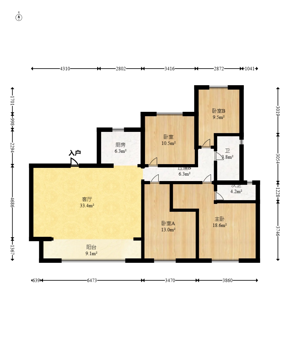 东原麓印长江A区  4室2厅2卫   195.00万室内图1