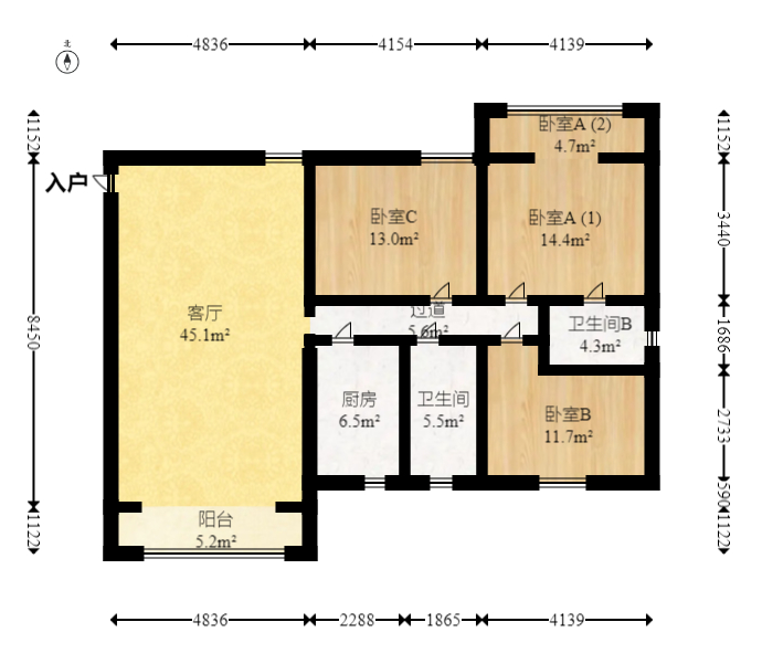 麓谷加州阳光  3室2厅2卫   90.00万室内图1