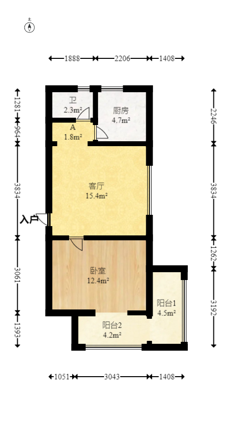 雄踞都市东家  1室1厅1卫   41.80万室内图1