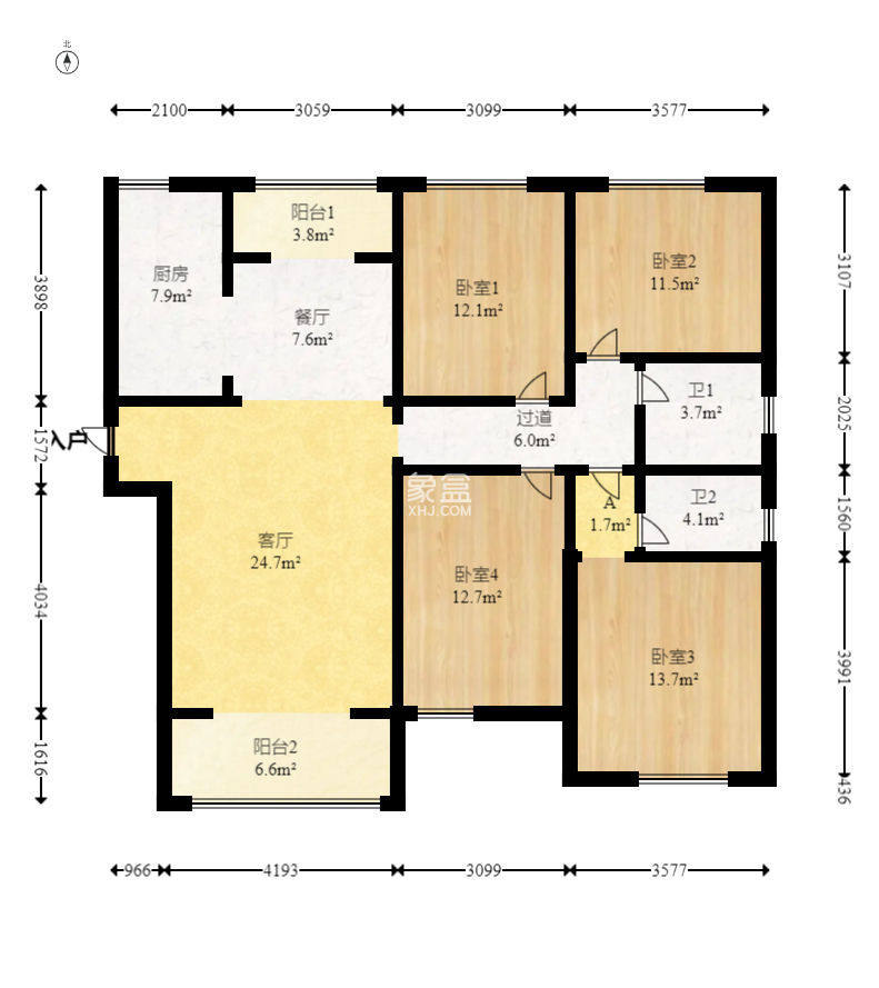 锦湘国际星城四期（金丽苑）  4室2厅2卫    168.0万