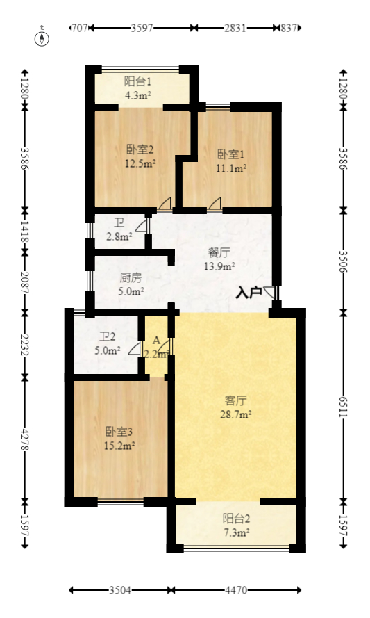 紫薇鑫园  3室1厅2卫   93.00万室内图1