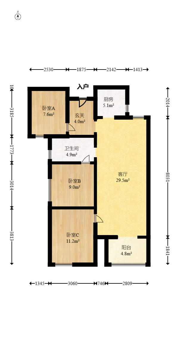 北辰中央公园C区  3室2厅1卫   92.00万室内图1