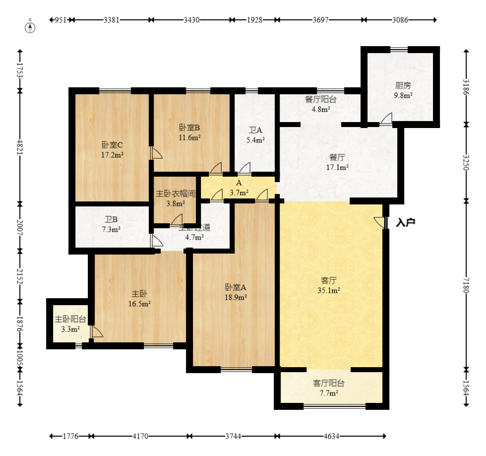 八方小区D区 4室2厅2卫 465.0万 八方小区D区 4室2厅2卫 465.0万户型图