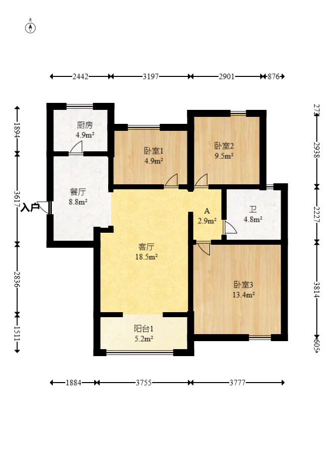 新城新世界一二三期  3室2厅1卫   92.00万室内图1
