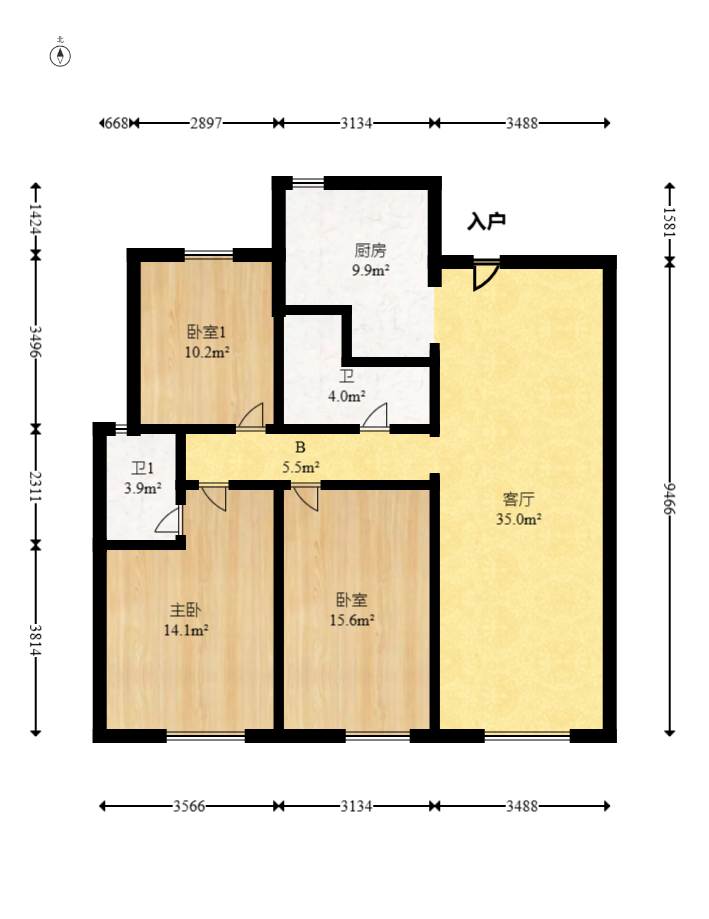 三一街区  3室2厅2卫   65.00万室内图1
