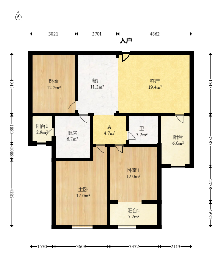 三一街区  3室2厅1卫   56.80万室内图1