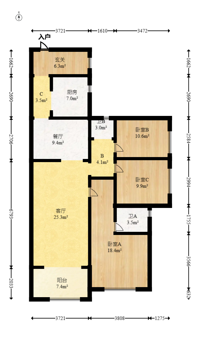 藏珑湖上国际花园 3室2厅2卫 106.0万 藏珑湖上国际花园 3室2厅2卫 106.0万户型图