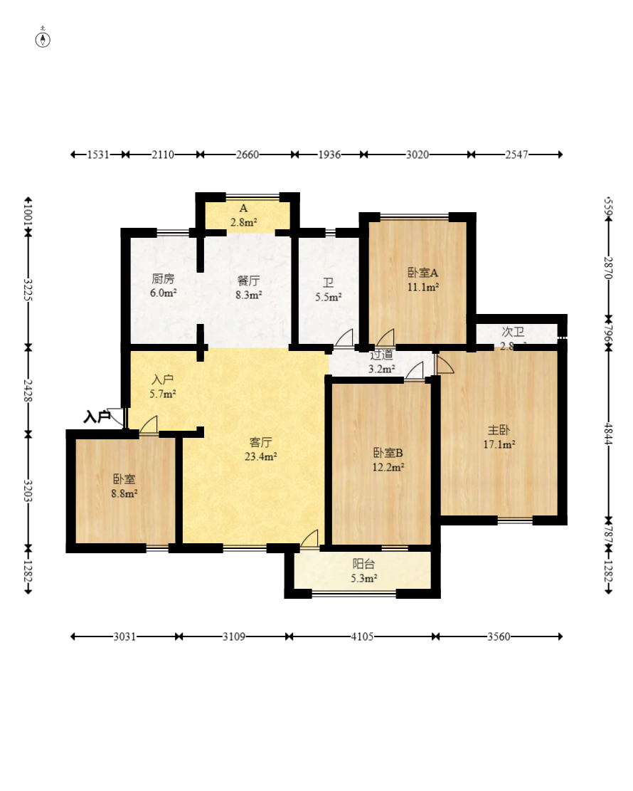 松雅湖壹号 3室2厅2卫 109.8万 松雅湖壹号 3室2厅2卫 109.8万户型图