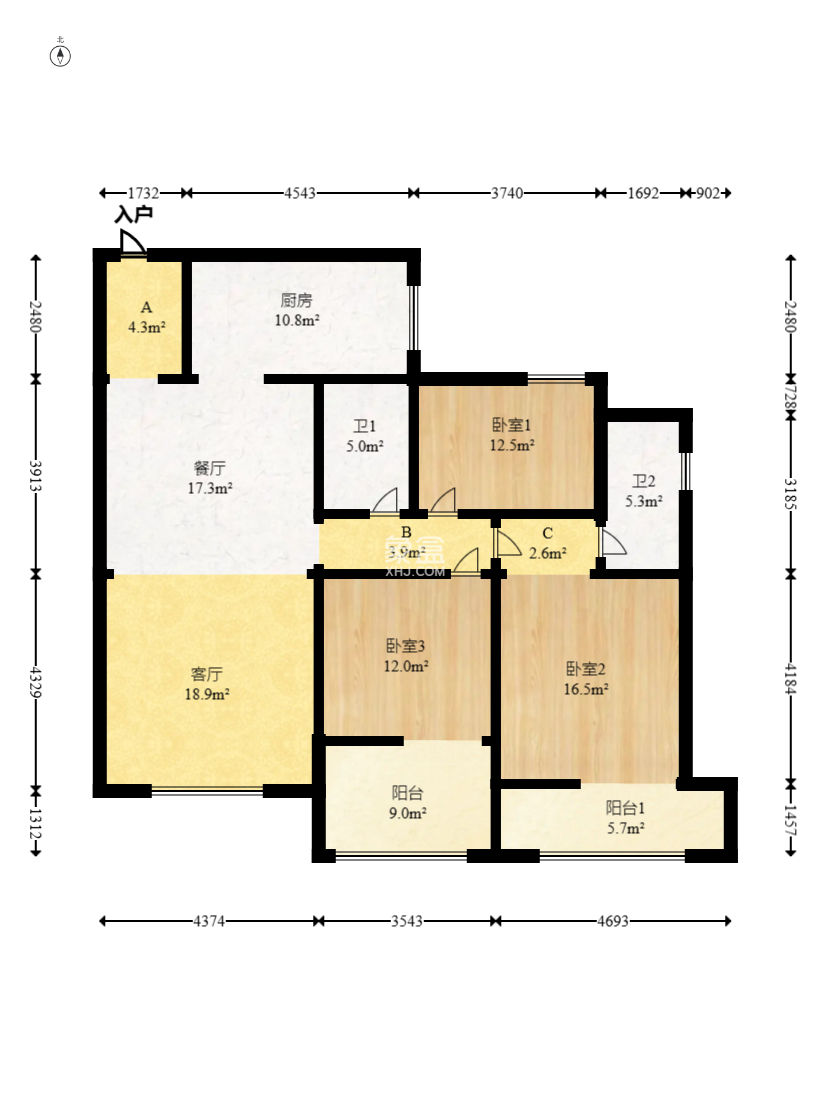 新城新世界一二三期  3室2厅2卫    130.0万