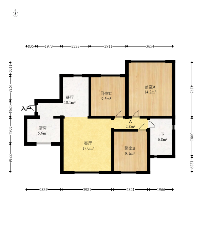 中房F联邦  3室2厅1卫    62.8万 中房F联邦  3室2厅1卫    62.8万户型图