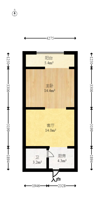 七彩丽都  1室1厅1卫   45.00万室内图1