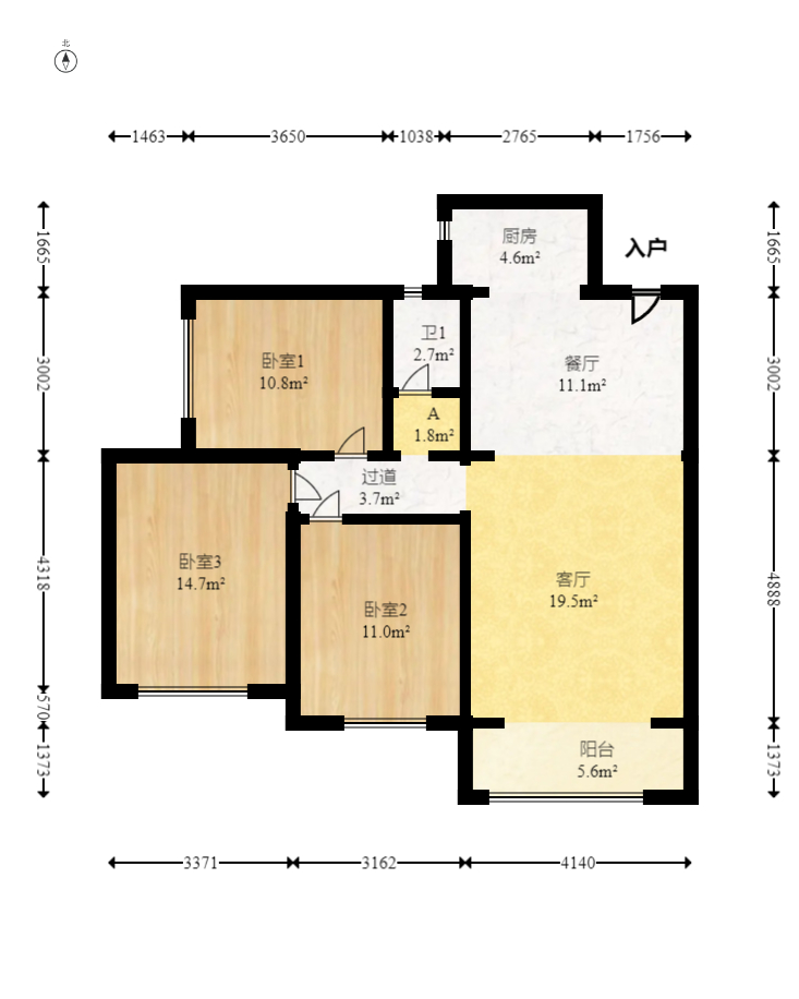 乾源国际 3室2厅1卫 65.0万 乾源国际 3室2厅1卫 65.0万户型图