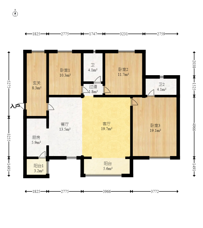 时代倾城四期  3室2厅1卫   125.00万室内图1