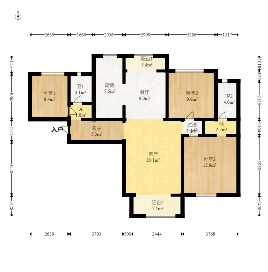 时代倾城.时代遇见  3室2厅2卫   108.00万室内图1