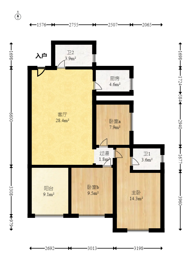 才子城  2室2厅2卫   42.80万室内图1
