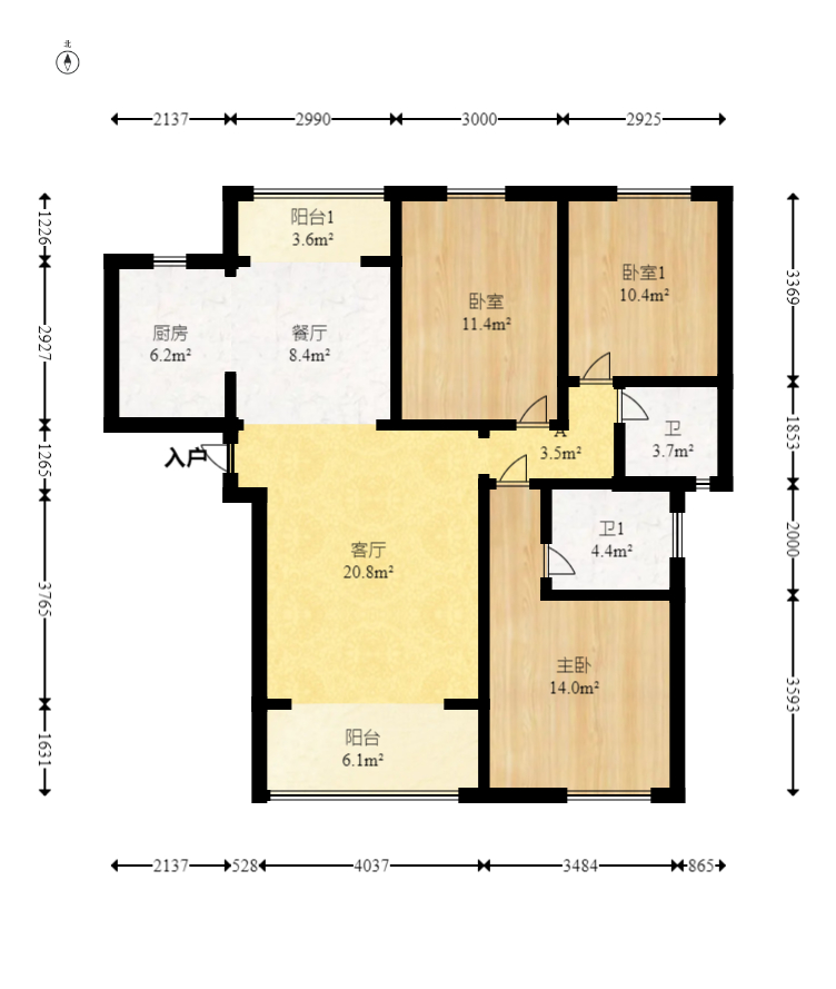 星雅美辰 3室2厅2卫 90.0万 星雅美辰 3室2厅2卫 90.0万户型图