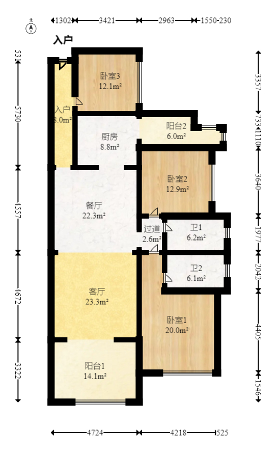 润和紫郡一期  3室2厅1卫   75.00万室内图1