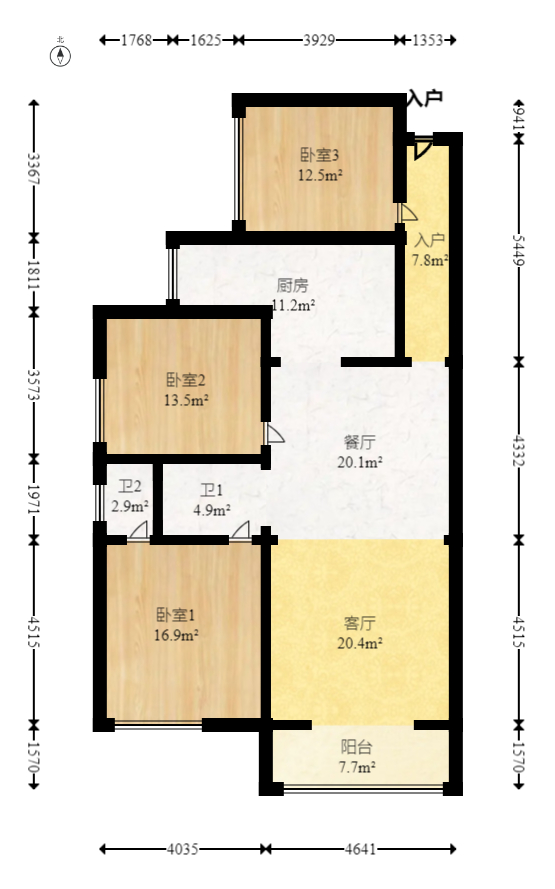 润和紫郡一期  3室2厅2卫   90.00万室内图1