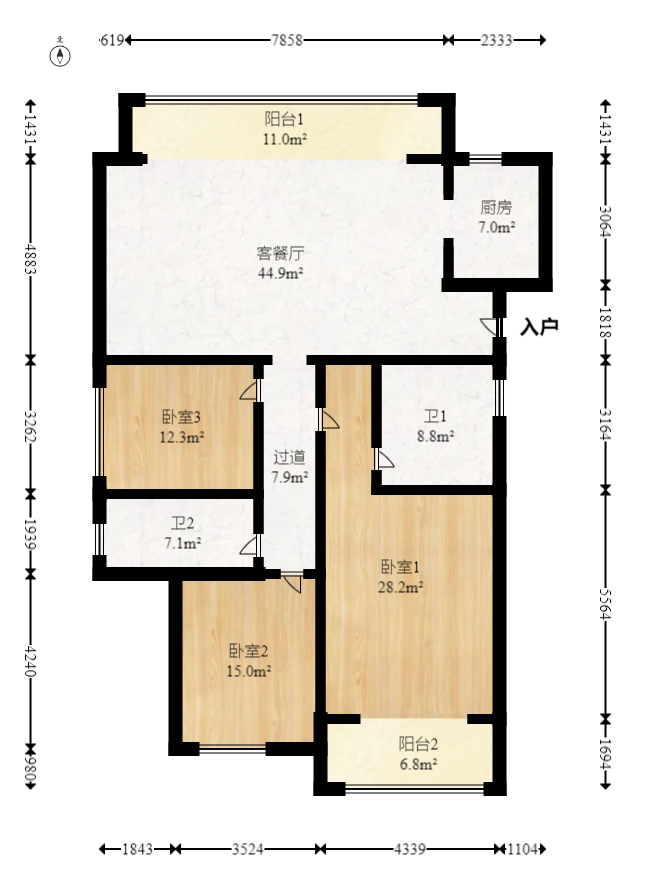 绿城高尔夫小镇  3室2厅2卫   110.00万室内图1