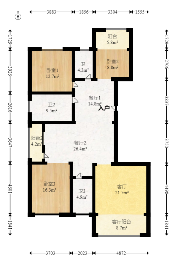 天一康园(湖南电力科技园)  4室2厅2卫   216.00万室内图1