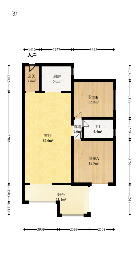 江山帝景雅典  1室0厅0卫   105.00万室内图1
