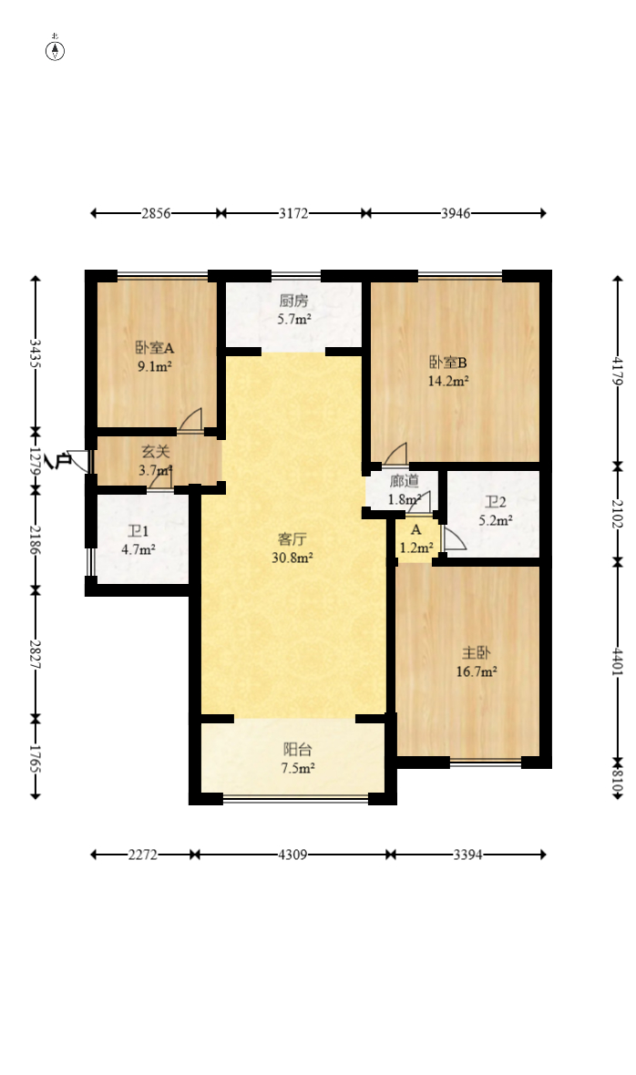 江山帝景哈佛  3室2厅2卫   116.80万室内图1