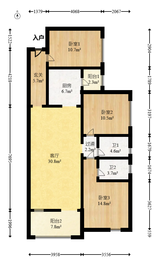 润和滨江府  3室2厅1卫   100.00万室内图1