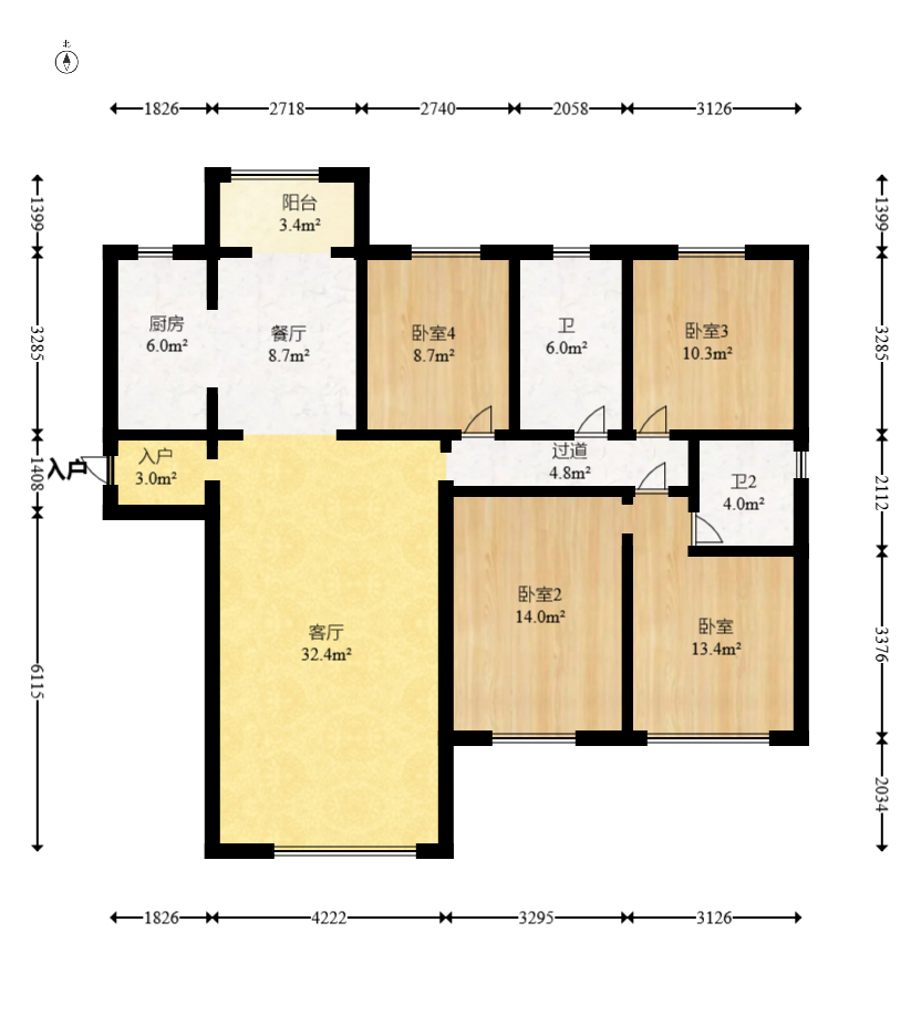 麓谷山湖郡  4室2厅2卫    168.0万 麓谷山湖郡  4室2厅2卫    168.0万户型图