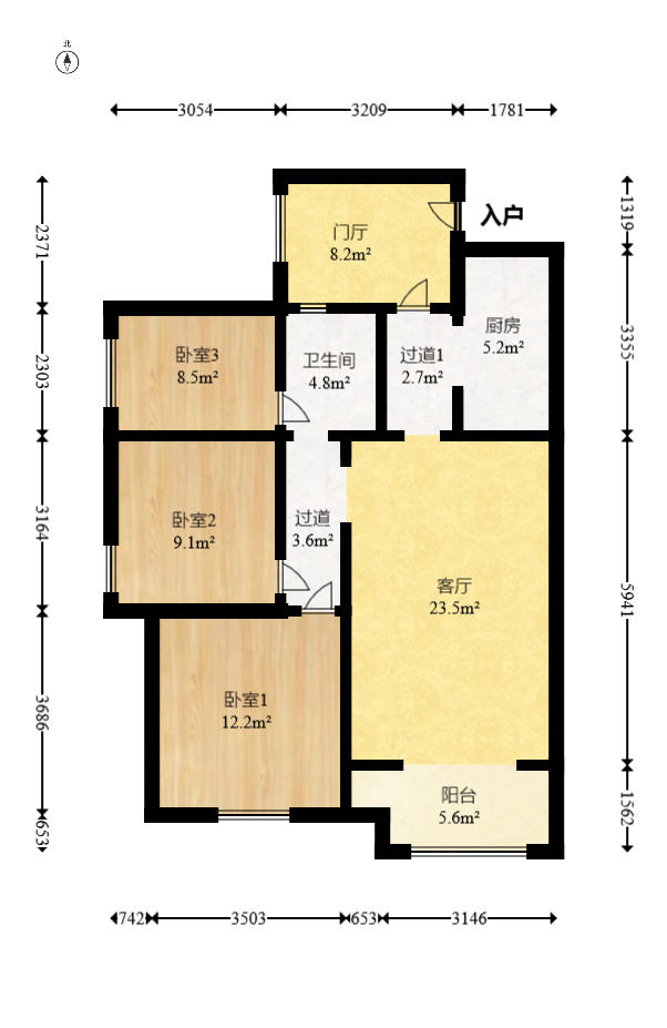 明发阅江悦府  3室2厅1卫   76.80万室内图1