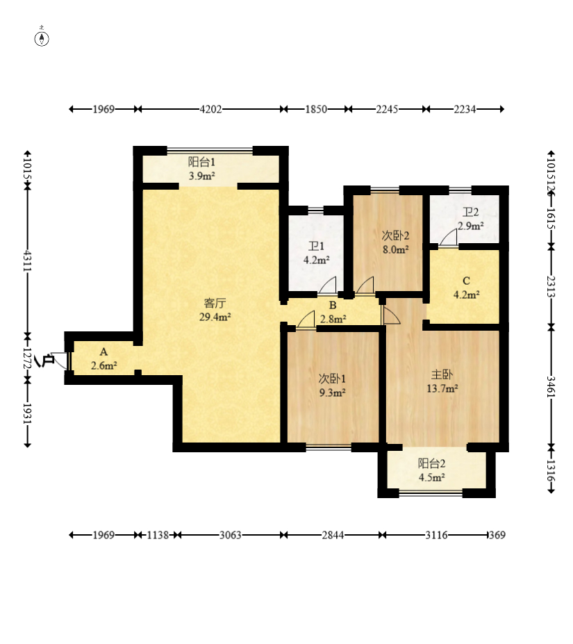 深业睿城 3室2厅2卫 110.0万 深业睿城 3室2厅2卫 110.0万户型图